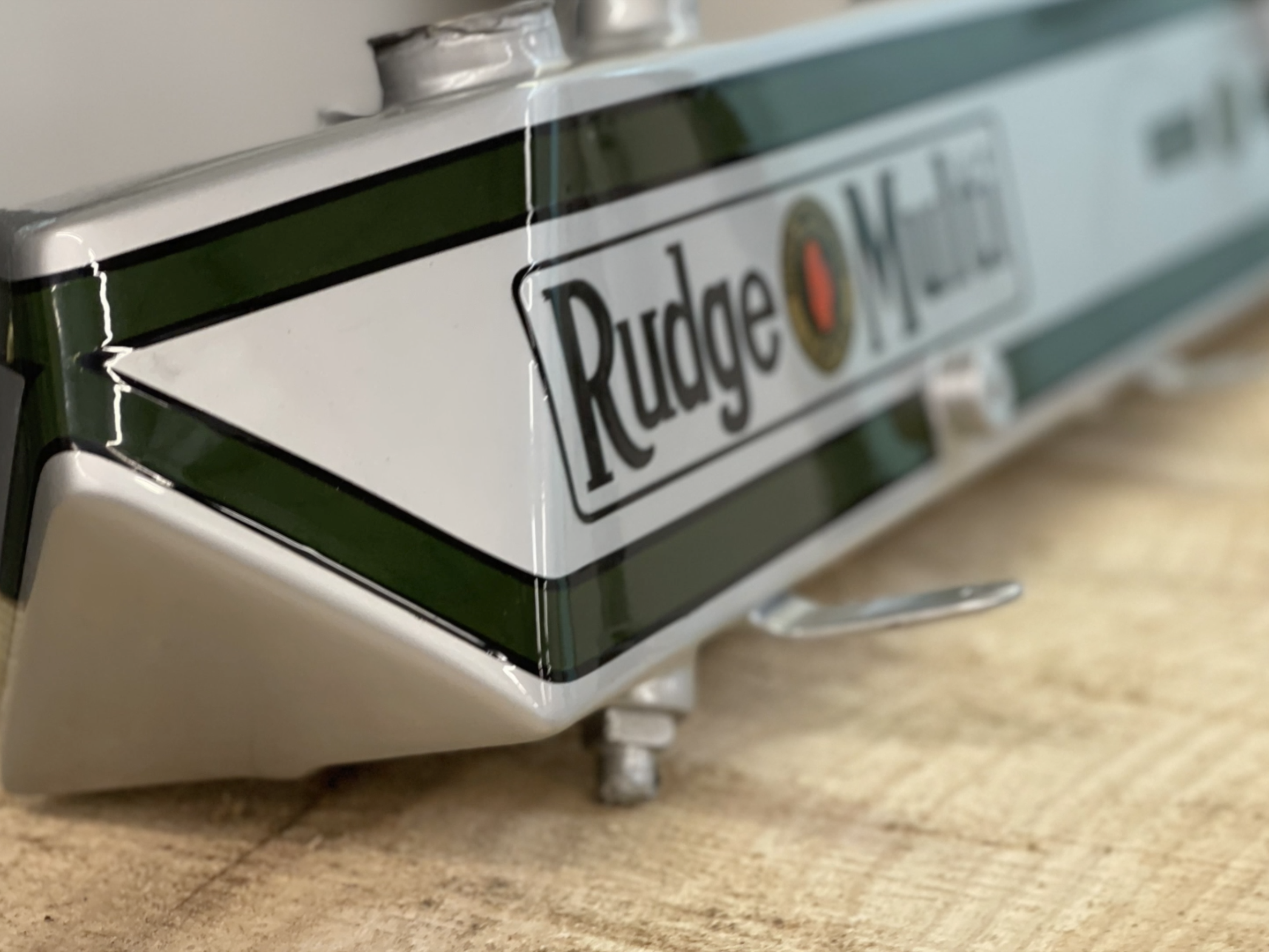 Restored Rudge Multi motorcycle petrol tank, Clements Bodyshop Alfreton